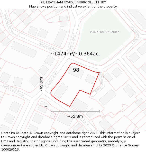 98, LEWISHAM ROAD, LIVERPOOL, L11 1EY: Plot and title map