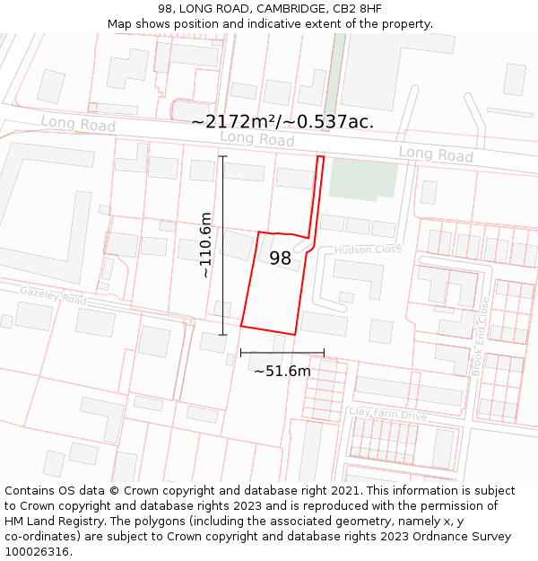 98, LONG ROAD, CAMBRIDGE, CB2 8HF: Plot and title map