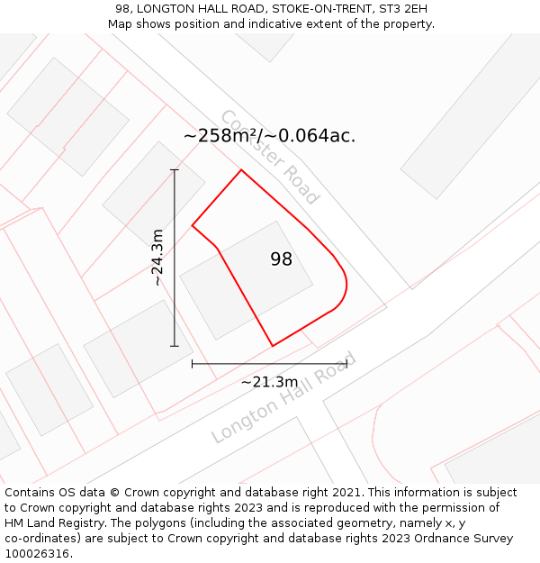 98, LONGTON HALL ROAD, STOKE-ON-TRENT, ST3 2EH: Plot and title map