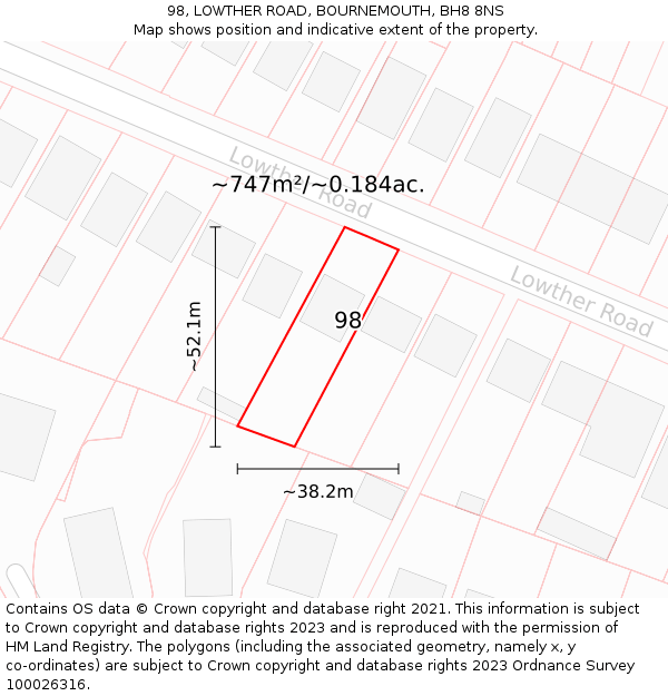 98, LOWTHER ROAD, BOURNEMOUTH, BH8 8NS: Plot and title map