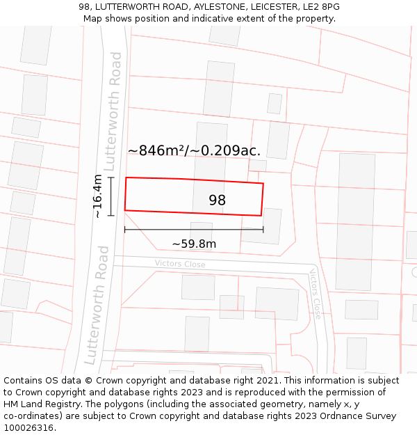 98, LUTTERWORTH ROAD, AYLESTONE, LEICESTER, LE2 8PG: Plot and title map