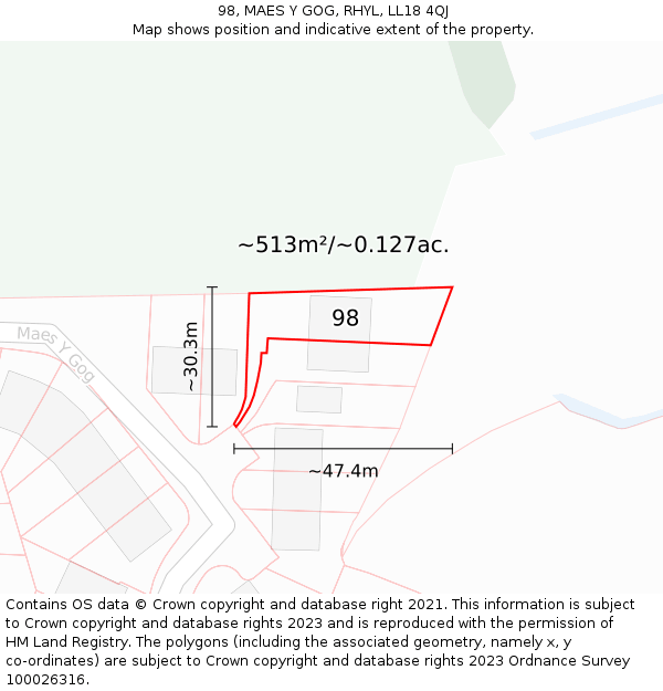 98, MAES Y GOG, RHYL, LL18 4QJ: Plot and title map