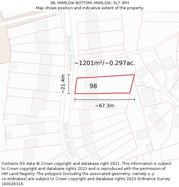 98, MARLOW BOTTOM, MARLOW, SL7 3PH: Plot and title map