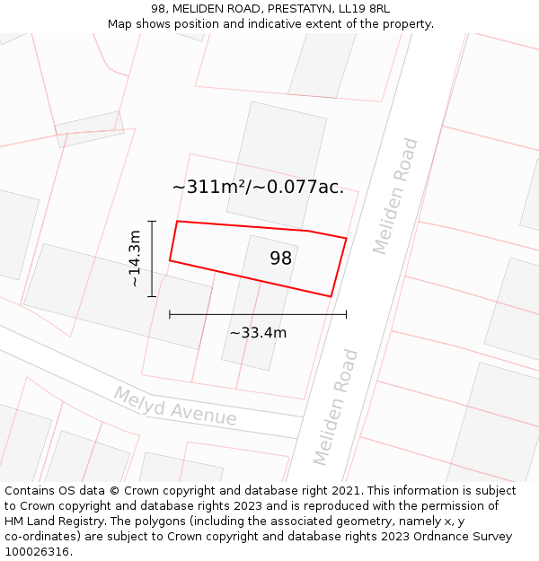 98, MELIDEN ROAD, PRESTATYN, LL19 8RL: Plot and title map