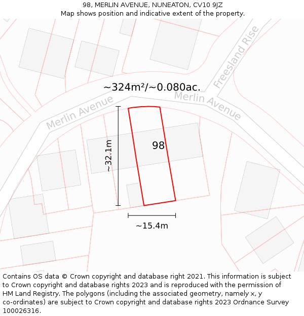 98, MERLIN AVENUE, NUNEATON, CV10 9JZ: Plot and title map