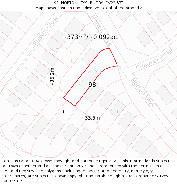 98, NORTON LEYS, RUGBY, CV22 5RT: Plot and title map