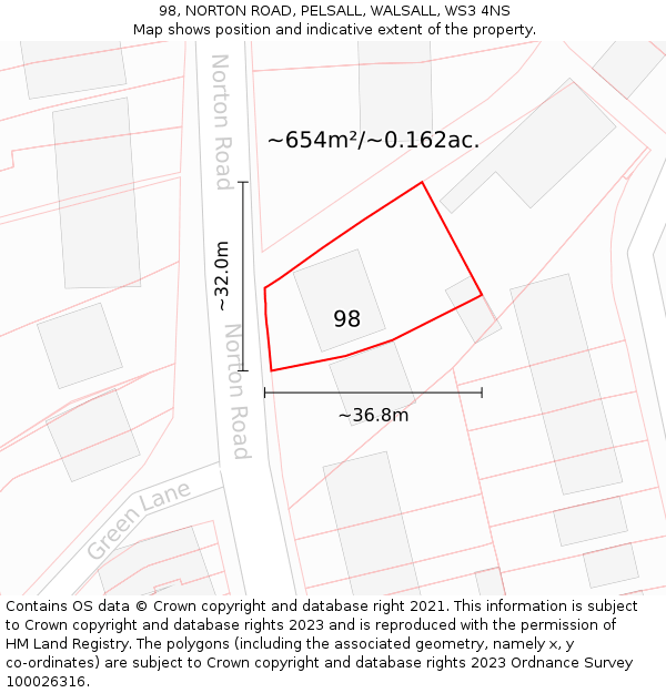 98, NORTON ROAD, PELSALL, WALSALL, WS3 4NS: Plot and title map