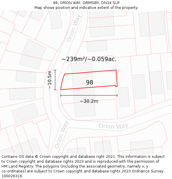 98, ORION WAY, GRIMSBY, DN34 5UF: Plot and title map