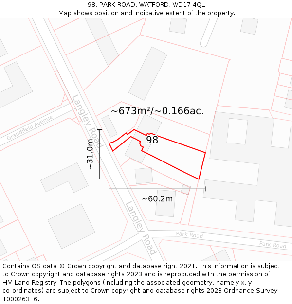 98, PARK ROAD, WATFORD, WD17 4QL: Plot and title map