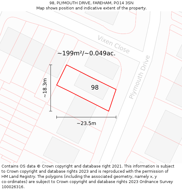 98, PLYMOUTH DRIVE, FAREHAM, PO14 3SN: Plot and title map