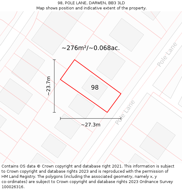 98, POLE LANE, DARWEN, BB3 3LD: Plot and title map