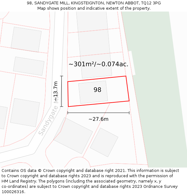 98, SANDYGATE MILL, KINGSTEIGNTON, NEWTON ABBOT, TQ12 3PG: Plot and title map