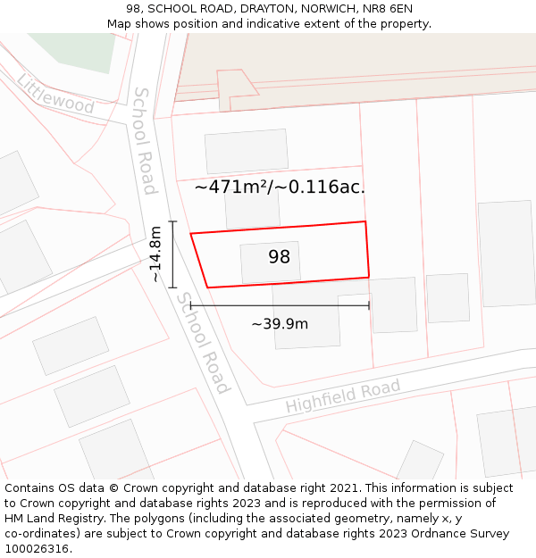 98, SCHOOL ROAD, DRAYTON, NORWICH, NR8 6EN: Plot and title map