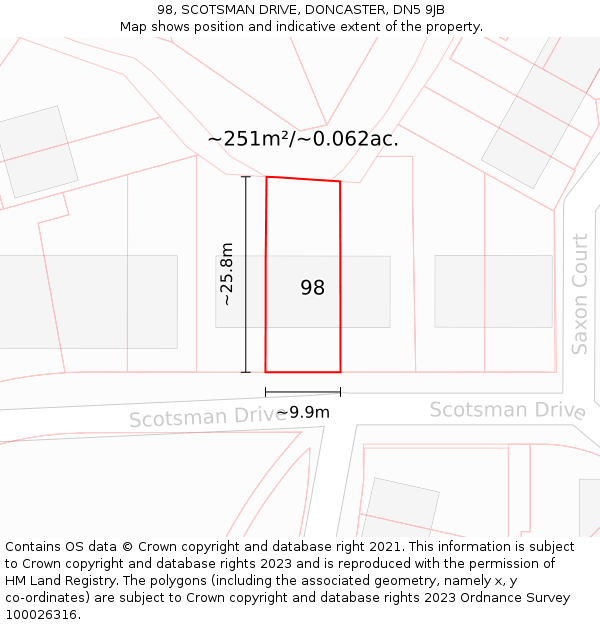 98, SCOTSMAN DRIVE, DONCASTER, DN5 9JB: Plot and title map