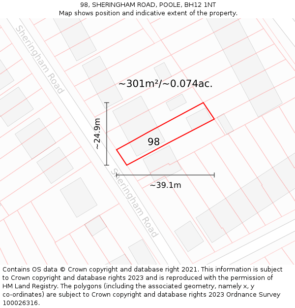 98, SHERINGHAM ROAD, POOLE, BH12 1NT: Plot and title map