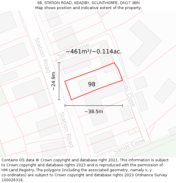 98, STATION ROAD, KEADBY, SCUNTHORPE, DN17 3BN: Plot and title map