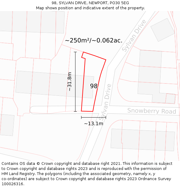 98, SYLVAN DRIVE, NEWPORT, PO30 5EG: Plot and title map