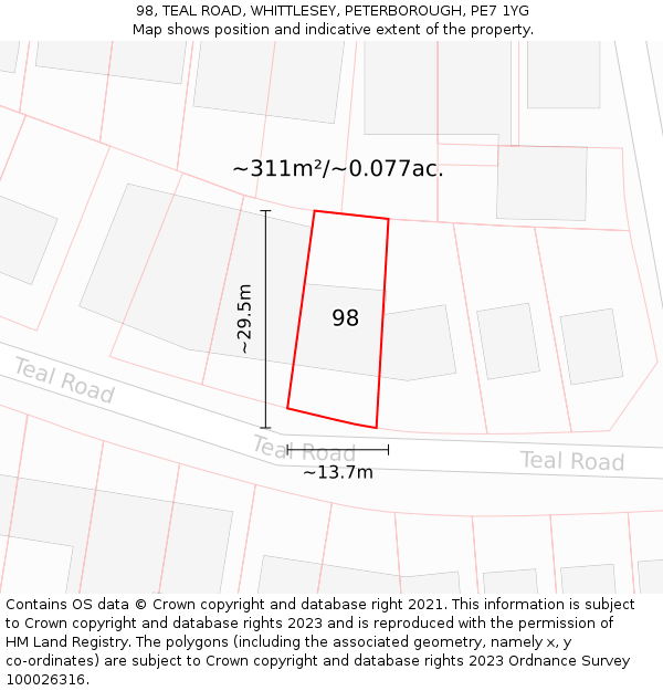 98, TEAL ROAD, WHITTLESEY, PETERBOROUGH, PE7 1YG: Plot and title map