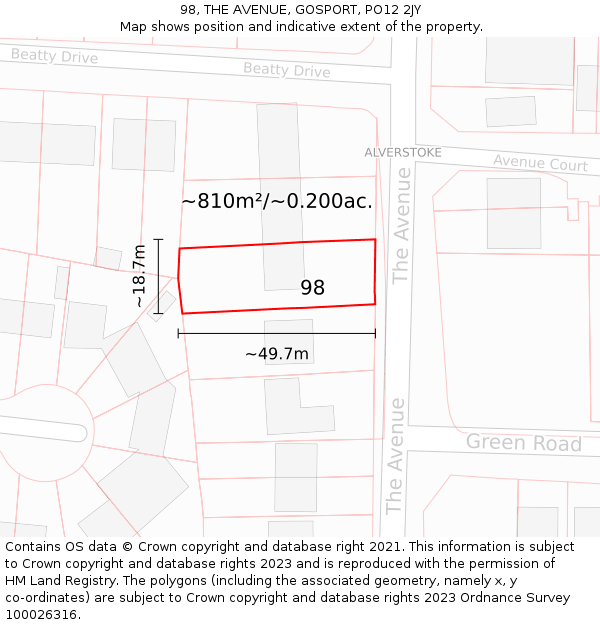 98, THE AVENUE, GOSPORT, PO12 2JY: Plot and title map