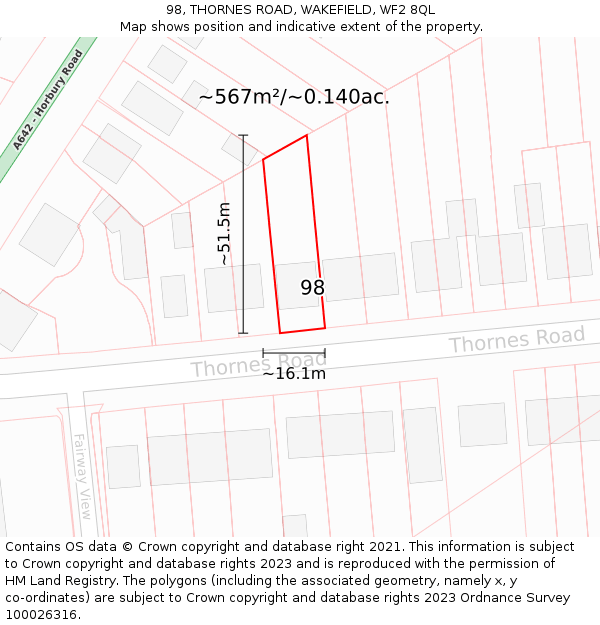 98, THORNES ROAD, WAKEFIELD, WF2 8QL: Plot and title map