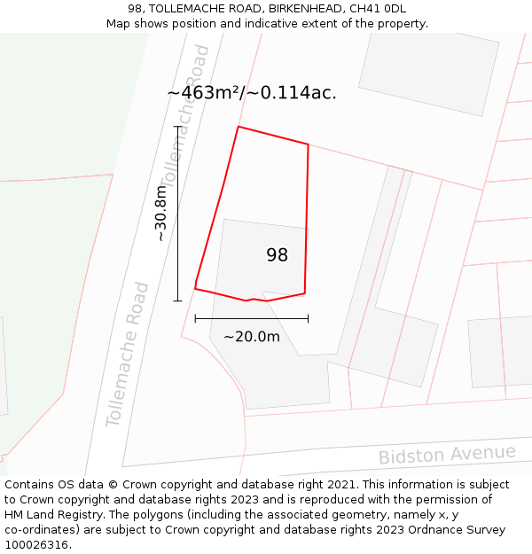 98, TOLLEMACHE ROAD, BIRKENHEAD, CH41 0DL: Plot and title map