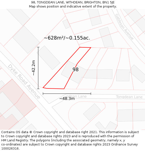 98, TONGDEAN LANE, WITHDEAN, BRIGHTON, BN1 5JE: Plot and title map