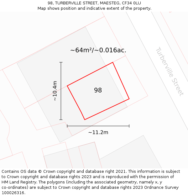 98, TURBERVILLE STREET, MAESTEG, CF34 0LU: Plot and title map