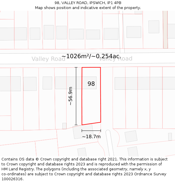 98, VALLEY ROAD, IPSWICH, IP1 4PB: Plot and title map