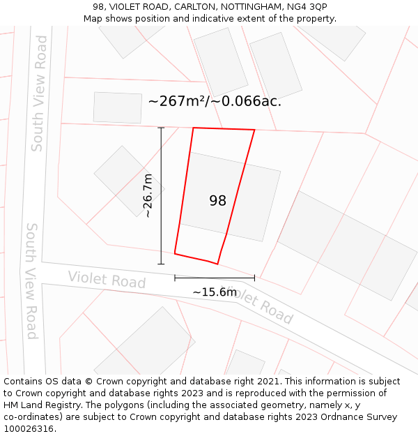 98, VIOLET ROAD, CARLTON, NOTTINGHAM, NG4 3QP: Plot and title map
