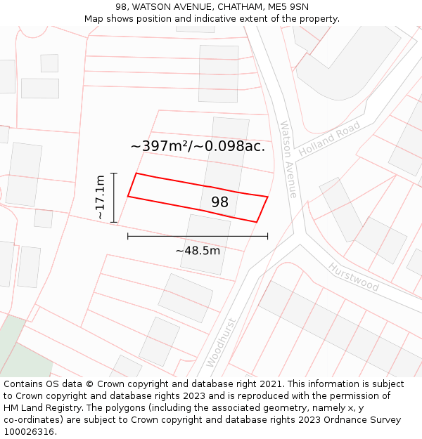 98, WATSON AVENUE, CHATHAM, ME5 9SN: Plot and title map