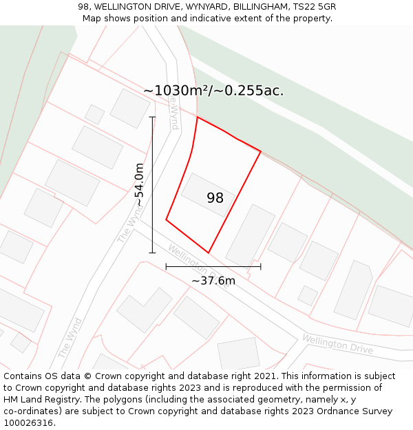 98, WELLINGTON DRIVE, WYNYARD, BILLINGHAM, TS22 5GR: Plot and title map