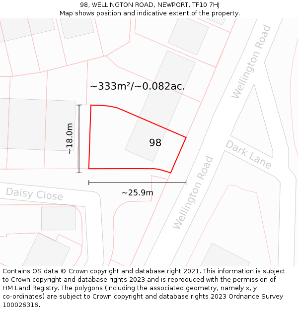 98, WELLINGTON ROAD, NEWPORT, TF10 7HJ: Plot and title map