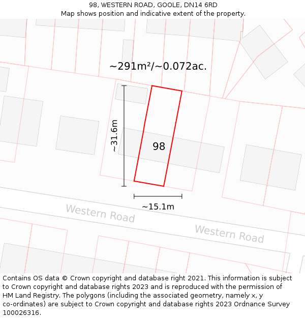 98, WESTERN ROAD, GOOLE, DN14 6RD: Plot and title map