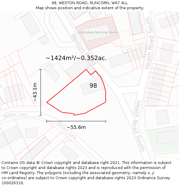 98, WESTON ROAD, RUNCORN, WA7 4LL: Plot and title map