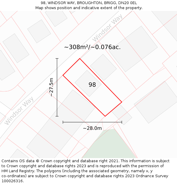 98, WINDSOR WAY, BROUGHTON, BRIGG, DN20 0EL: Plot and title map