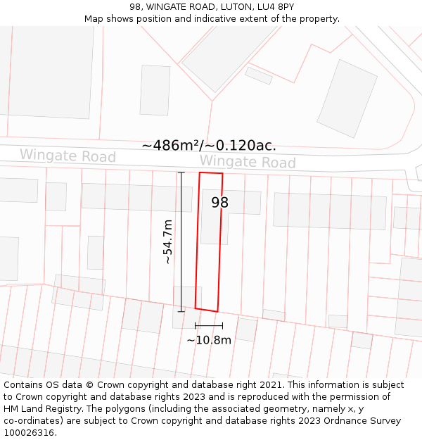 98, WINGATE ROAD, LUTON, LU4 8PY: Plot and title map
