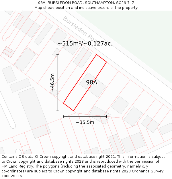 98A, BURSLEDON ROAD, SOUTHAMPTON, SO19 7LZ: Plot and title map