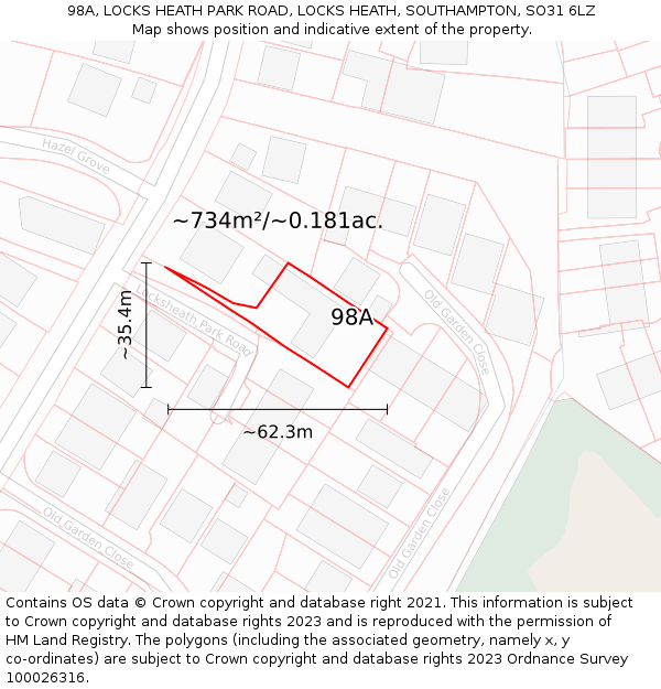 98A, LOCKS HEATH PARK ROAD, LOCKS HEATH, SOUTHAMPTON, SO31 6LZ: Plot and title map