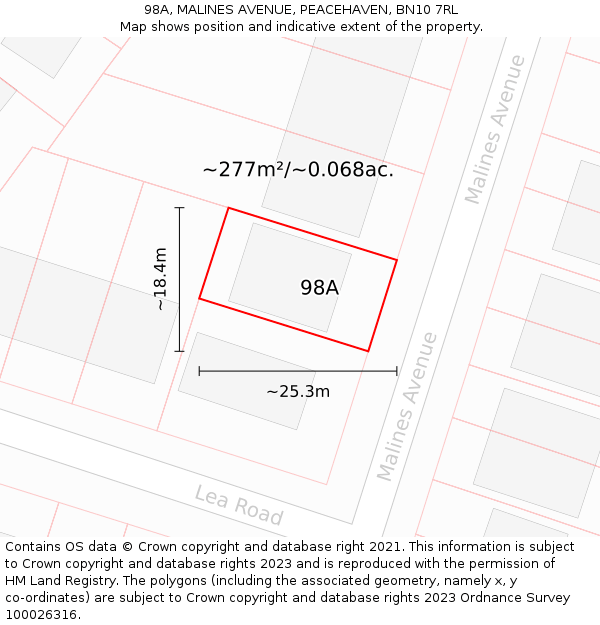 98A, MALINES AVENUE, PEACEHAVEN, BN10 7RL: Plot and title map