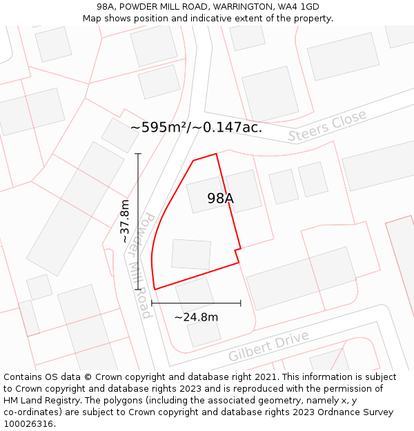 98A, POWDER MILL ROAD, WARRINGTON, WA4 1GD: Plot and title map