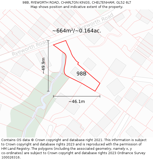 98B, RYEWORTH ROAD, CHARLTON KINGS, CHELTENHAM, GL52 6LT: Plot and title map