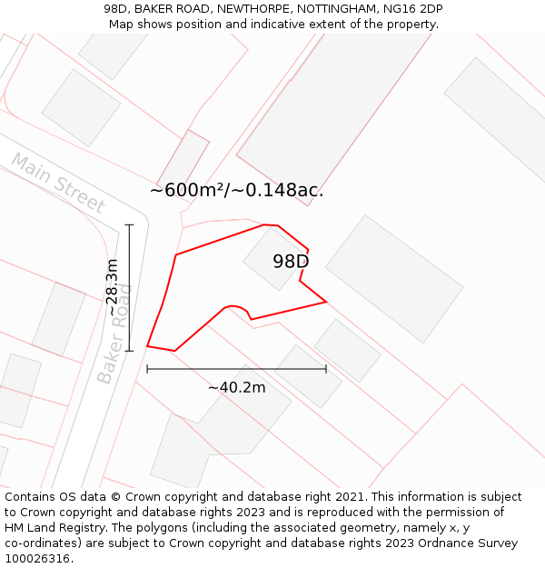 98D, BAKER ROAD, NEWTHORPE, NOTTINGHAM, NG16 2DP: Plot and title map