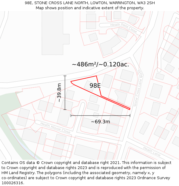 98E, STONE CROSS LANE NORTH, LOWTON, WARRINGTON, WA3 2SH: Plot and title map