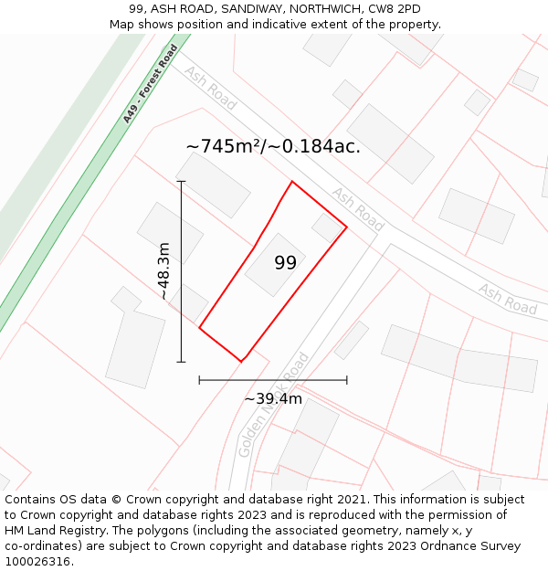 99, ASH ROAD, SANDIWAY, NORTHWICH, CW8 2PD: Plot and title map