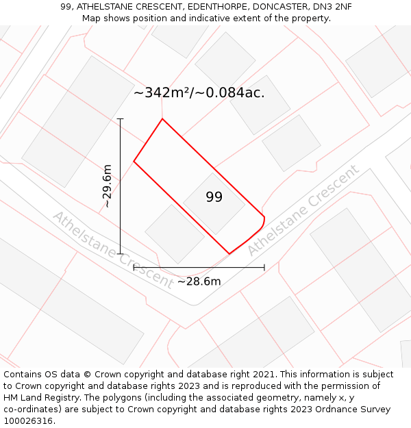 99, ATHELSTANE CRESCENT, EDENTHORPE, DONCASTER, DN3 2NF: Plot and title map