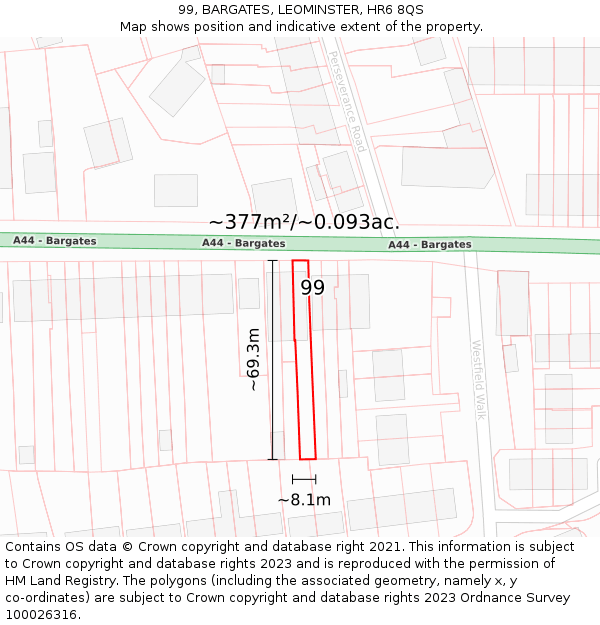 99, BARGATES, LEOMINSTER, HR6 8QS: Plot and title map