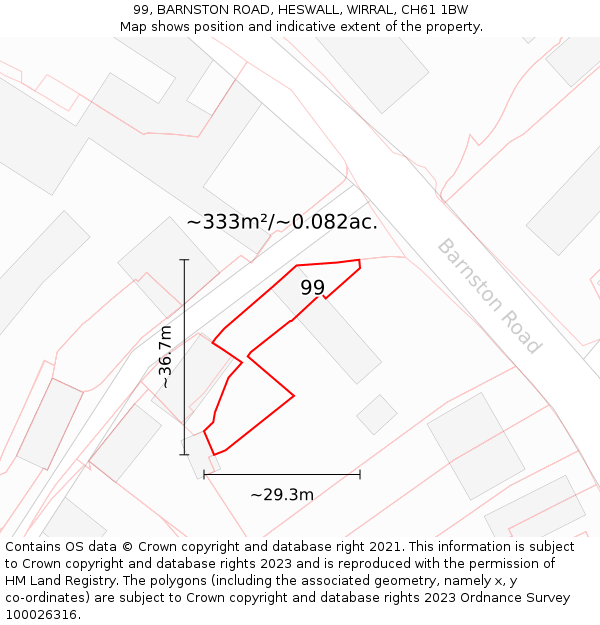 99, BARNSTON ROAD, HESWALL, WIRRAL, CH61 1BW: Plot and title map