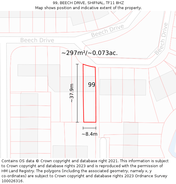 99, BEECH DRIVE, SHIFNAL, TF11 8HZ: Plot and title map