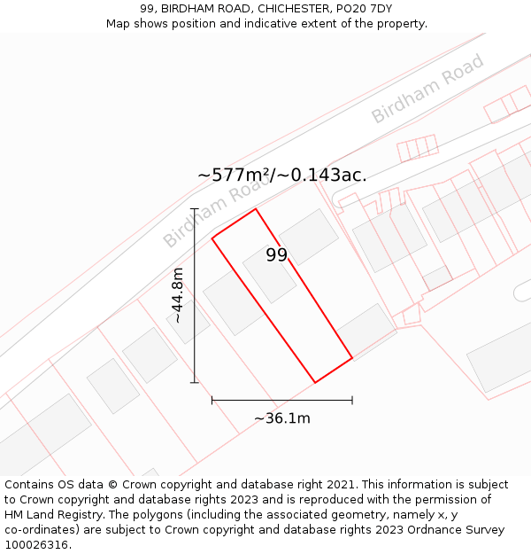 99, BIRDHAM ROAD, CHICHESTER, PO20 7DY: Plot and title map