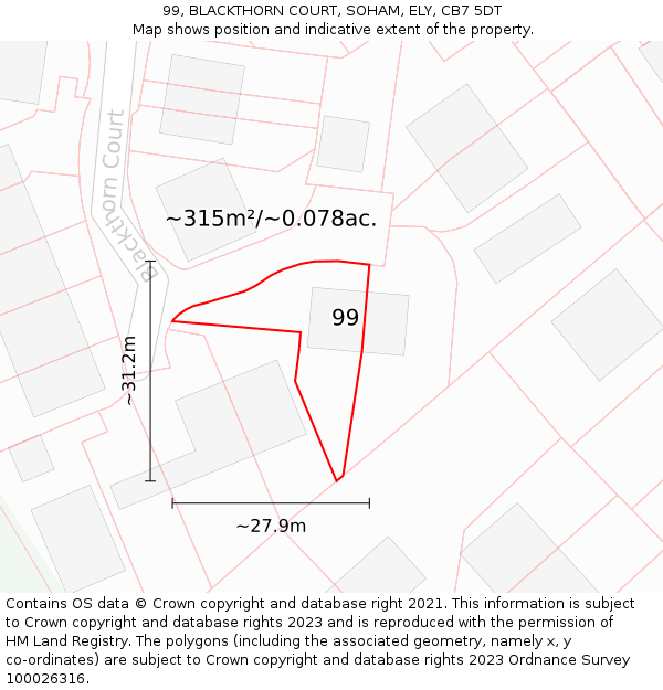 99, BLACKTHORN COURT, SOHAM, ELY, CB7 5DT: Plot and title map